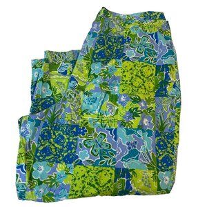 Larry Levine Woman's Butterfly Multicolored Blue Sport Stretch Pants Size 22W